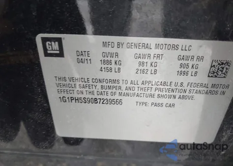 2011 Chevrolet Cruze Ltz из США, поврежденный, VIN 1G1PH5S90B7239566